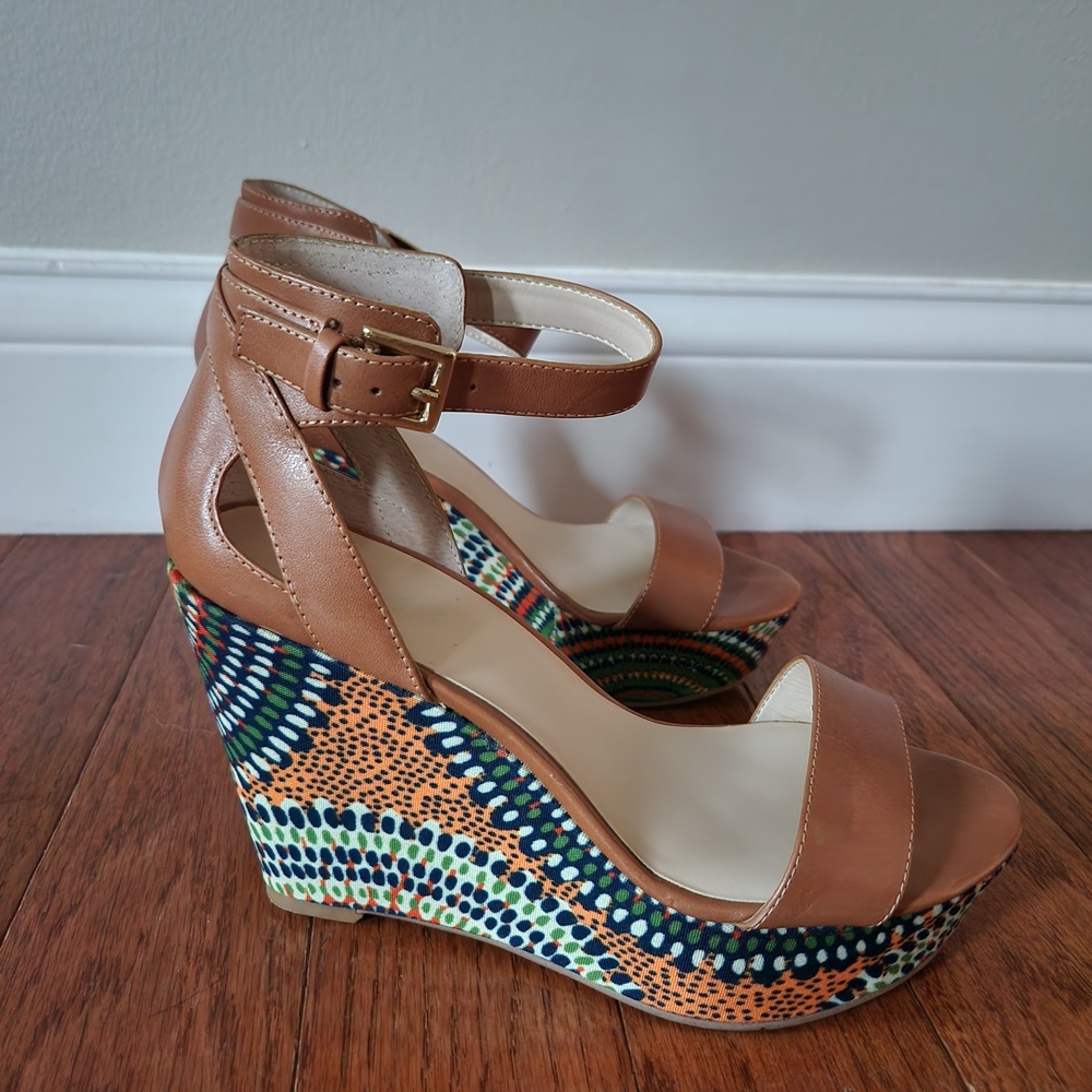 NEW Nine West Tan Wedge Sandals with Ankle Strap